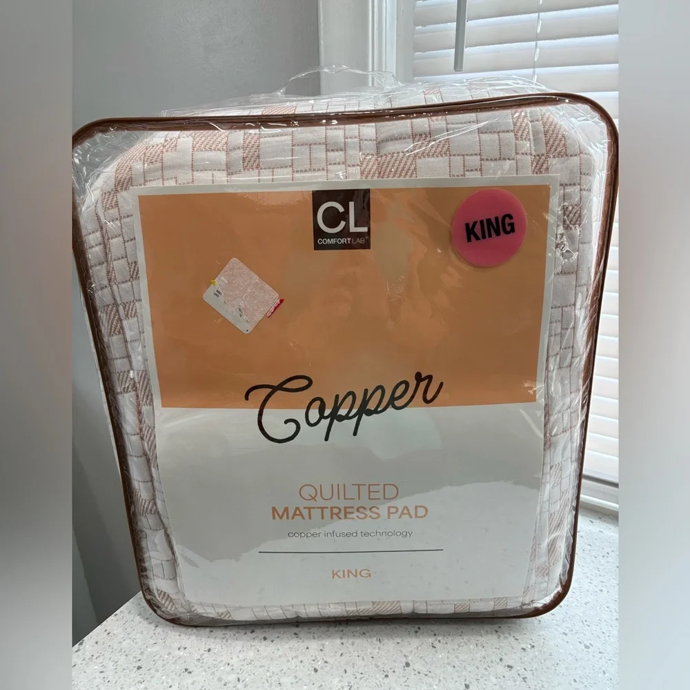 Copper Quilted Mattress Pad - King, White and Brown